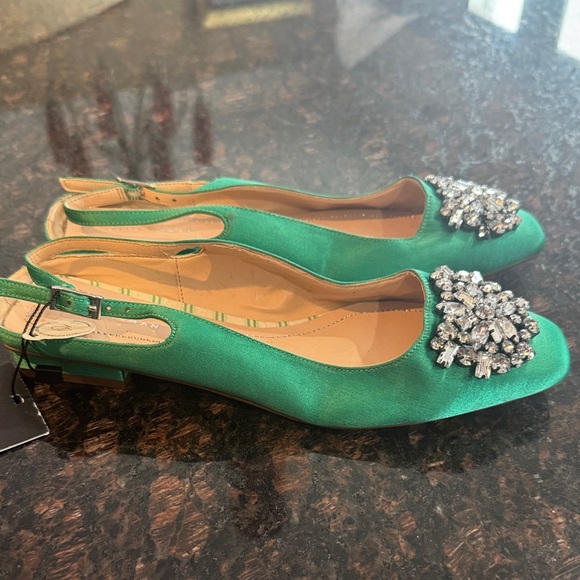 Zara NWT Green sling back Crystal Embellishments one missing stone size 35 - Picture 7 of 12